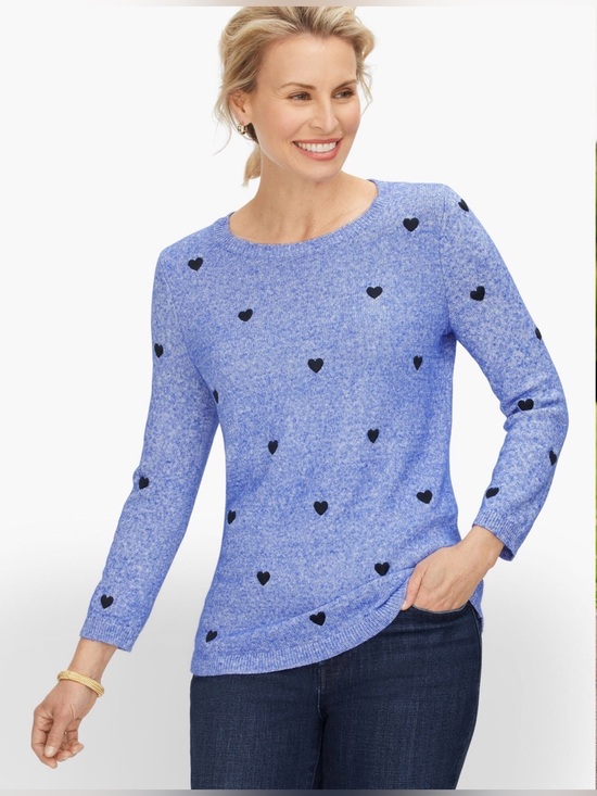 Talbots Sweaters - Talbots Embroidered Hearts Crewneck Sweater Blue Size X